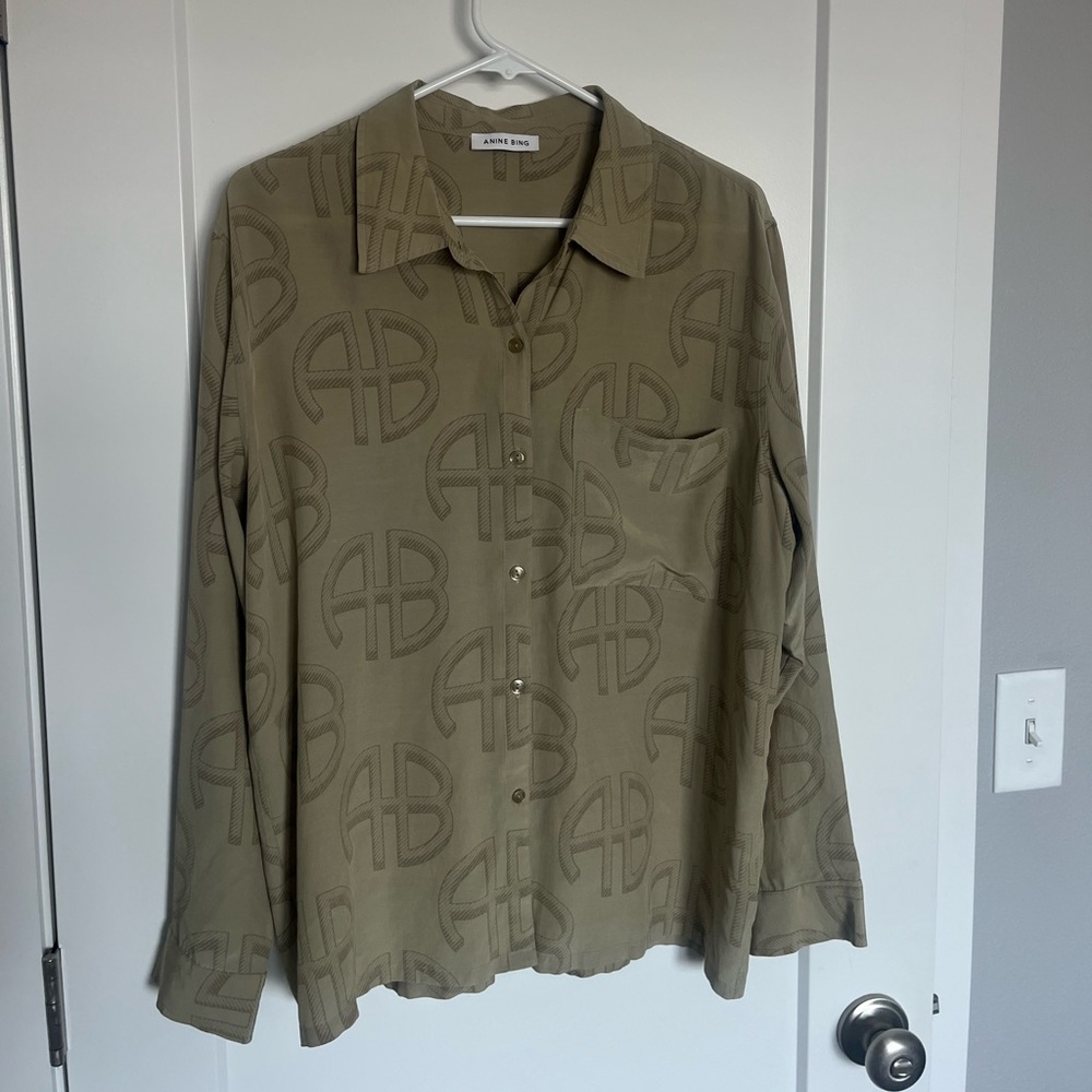 Anine Bing Olive Logo Blouse